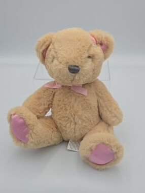 Plush Tan Teddy Bear with Pink Details - Soft Cuddly Stuffed Animal